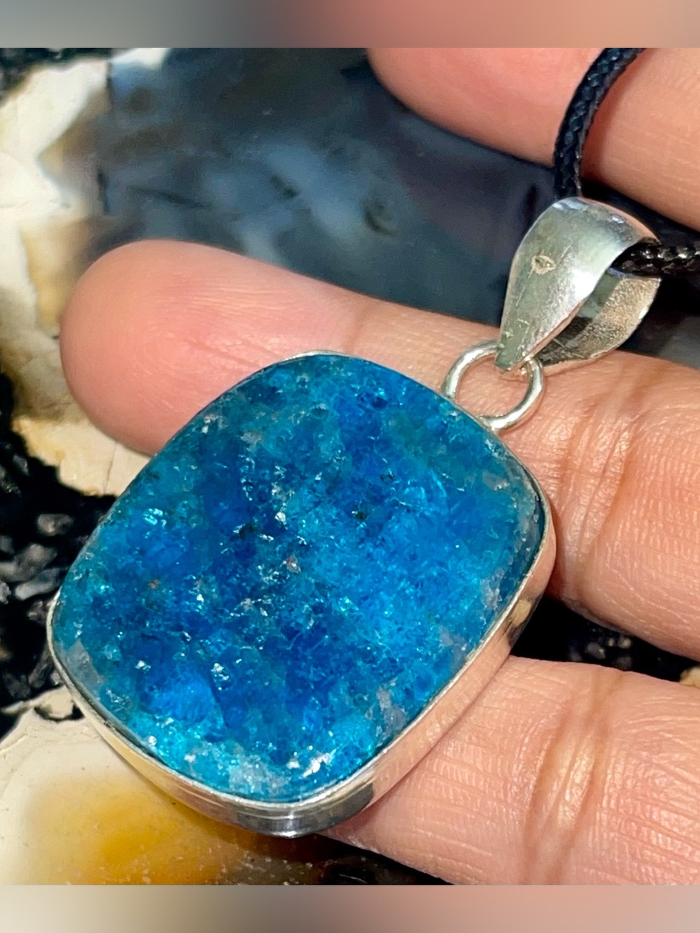 Blue & Brown Apatite Crystal Pendant 2”